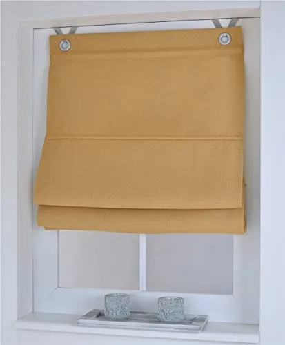 Raffrollo Thermo Ösenrollo Dimout Curry 45x130 cm - Blickdichtes Raffrollo mit 95% Verdunkelung für eine gemütliche Atmosphäre. Einfache Montage ohne Bohren, pflegeleicht und waschbar bei 30°C. Ideal für Schlafzimmer und Kinderzimmer.