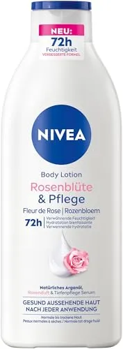 NIVEA Body Lotion Rosenblüte & Pflege 400 ml - Erleben Sie geschmeidige Haut mit der NIVEA Body Lotion Rosenblüte & Pflege. 72 Stunden Feuchtigkeitspflege, schnell einziehend und mit natürlichem Arganöl für ein samtweiches Hautgefühl. Verwöhnender Rosenduft inklusive!