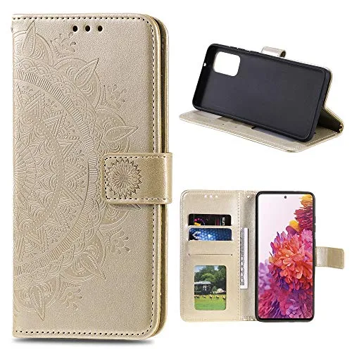 CoverKingz Handy Case kompatibel mit Samsung Galaxy S20 FE [6,5 Zoll] - Handy Cover mit Kartenfach Phonecase - Smartphone Hülle klappbar Motiv Mandala Gold