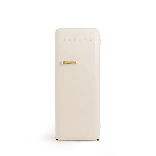 CREATE RETRO FRIDGE 150 GOLD - Kühlschrank mit Gefrierfach - Praktischer Kühlschrank im Retro-Stil mit 281L Gesamtvolumen und 3 Glasablagen. Ideal zur Organisation Ihrer Lebensmittel und mit energieeffizientem Betrieb. Verfügbar in verschiedenen Farben für einen individuellen Look.