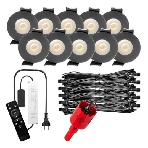 S-Polytec PREMIUM Mini LED-Einbauspots Kaltweiß 6000K, dimmbar mit Fernbedienung, IP65, 10x LED-SET (Anthrazit) - Hochwertige, dimmbare Mini LED-Einbaustrahler aus Aluminium für Innen- und Außenbereiche. IP65 Schutz gegen Staub und Spritzwasser, ideal für Terrassen, Badezimmer und Wellnessbereiche. Inklusive Fernbedienung für individuelle Lichtgestaltung.