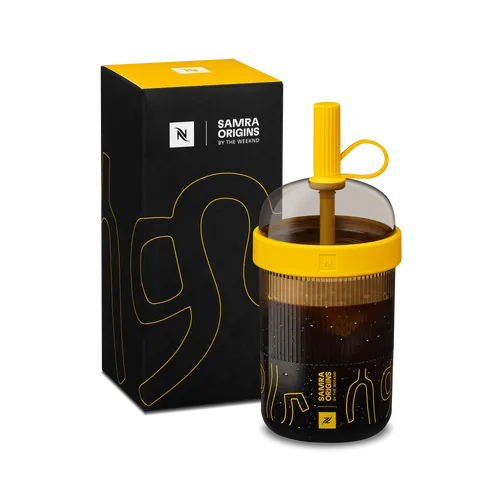 Nespresso Travel Tumbler Yellow (540 ml) - Thermostasse für unterwegs, mit doppelwandigem, recyceltem Edelstahl für optimale Temperaturhaltung und einzigartigem Design von SAMRA ORIGINS BY THE WEEKND.