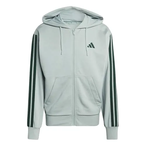 Adidas Essential Three Stripes Hoodie für Herren, Wonder Sage/Collegiate Green, Größe M - Bequemer Hoodie mit durchgehendem Reißverschluss und verstellbarer Kapuze. Ideal für lässige Outfits und aktive Tage, aus mindestens 70 % recycelten Materialien.