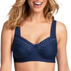 Miss Mary Broderie Anglais Soft Bra BH Dunkelblau C 85 Damen - Funktionsunterwäsche für Damen, eleganter Soft-BH ohne Bügel mit exklusiven Stickereidetails und breiten, gepolsterten Trägern für optimalen Komfort und Halt.