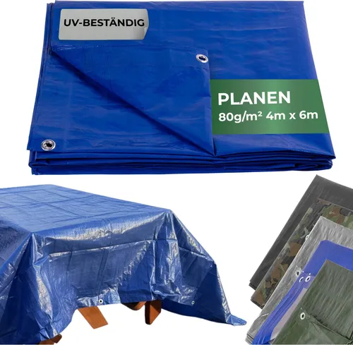 Plane Tarpaulin Standard 4x6, Abdeckplane, 80 g/m2, blau, mit Ösen