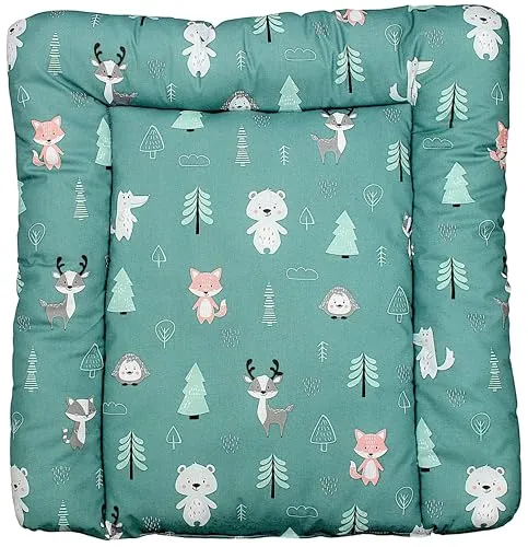 TupTam Baby Wickeltischauflage mit Baumwollbezug Gemustert, Farbe: Wald/Fuchs/Reh/Igel/Bärchen/Grün, Größe: 70 x 50 cm