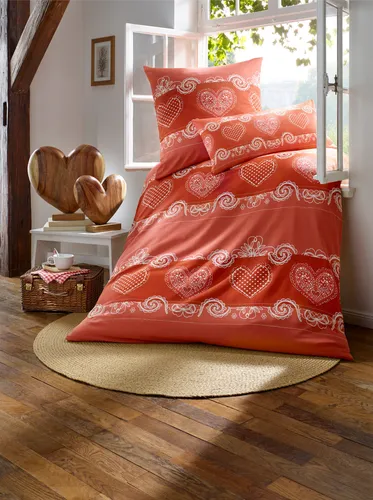 Bettwäsche HEINE HOME 2-teilig, rot (Renforcé) - Bettwäsche in feinfädiger Renforcé-Qualität mit beidseitigem Herz-Ornamenten-Druck. 100% Baumwolle, trocknergeeignet und pflegeleicht bei 60 °C. Ideal für einen gemütlichen Schlaf!