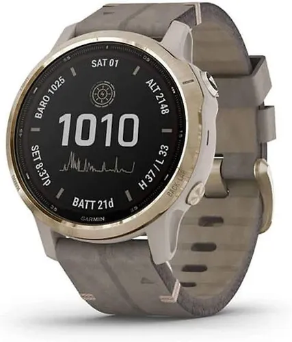 Garmin Fenix 6S Pro Solar Edition - 42 mm beige mit Velours Armband grau - Smartwatch für Multisport mit Power Glass-Solar-Ladelinse, die die Akkulaufzeit verlängert und dir mehr Zeit im Freien ermöglicht.