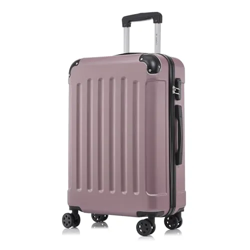 YONSLY Koffer Suitcase L Rose Rot – 4-Rollen Trolley Reisekoffer - Robuster Hartschalenreisekoffer mit 360°-Doppelrollen für mühelose Mobilität. Ideal für Langstreckenreisen, leicht und stoßfest, mit sicherem Zahlenschloss und ergonomischem Gummigriff für höchsten Komfort.
