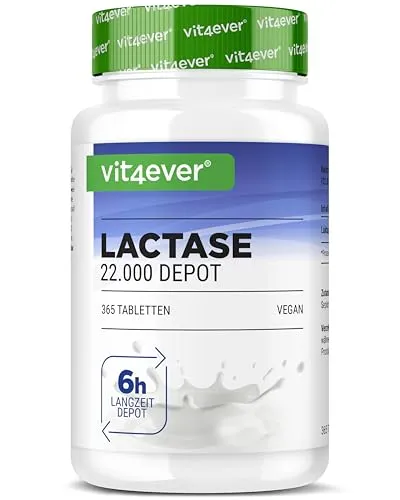 Laktase 22.000 Depot - 365 Tabletten für Laktoseintoleranz - Verdauungsenzyme: Hochdosierte Laktase-Tabletten mit Depotwirkung für eine optimale Laktoseverdauung – vegan und ohne unerwünschte Zusatzstoffe!
