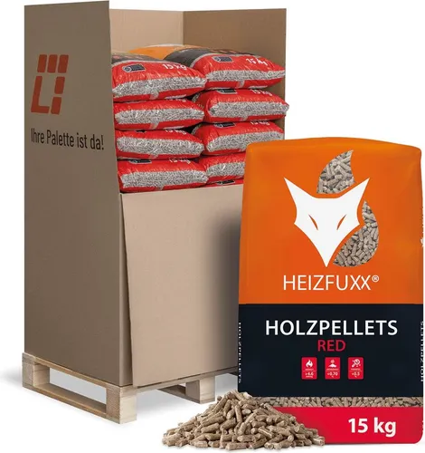 HEIZFUXX Holzpellets Red, 300 kg - Hochwertige Heizlösung - Pellets, 300 kg auf Einwegpalette, ideal für effiziente und umweltfreundliche Heizsysteme.