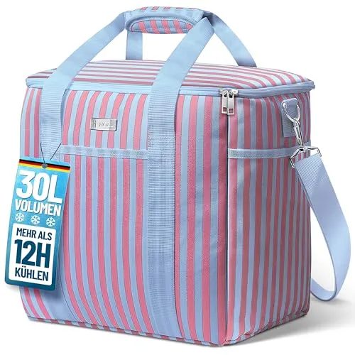 HOEL Kühltasche groß 30L - Faltbare Isolierte Thermotasche - Kühlboxen & Kühltaschen mit hochwertiger 4-Schichten Thermoisolierung für langanhaltende Kühlung. Ideal für Picknick, Einkaufen oder Ausflüge – robust, wasserdicht und platzsparend.