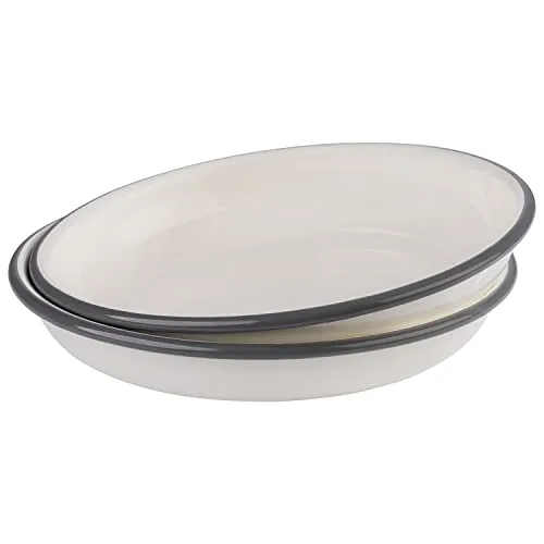 APS 98670 Tiefe Teller 2er Set -EMAILLE- Ø 22 cm, H: 3,5 cm, emaillierts Stahlblech, Farbe: cremeweiß mit grauem Rand