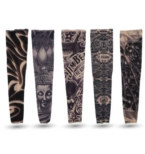 TK Gruppe Timo Klingler 5X Tattoo Ärmel - täuschend echt aus Nylon, ideal für Fasching, Karneval und Halloween, komfortable Passform ohne Verrutschen