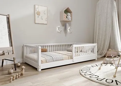 TIMBEE Alfi Kinderbett 80x160cm in Weiß aus Kiefernholz - Das Alfi Kinderbett verbindet skandinavisches Design mit hoher Funktionalität. Robuste Konstruktion aus hochwertigem Kiefernholz und abgerundete Kanten sorgen für Sicherheit und Langlebigkeit im Kinderzimmer.