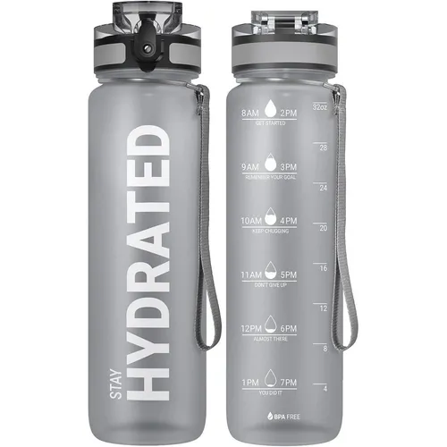 Sport Trinkflasche BPA-frei 1L Auslaufsicher Grau - Hochwertige 1L Trinkflasche aus Tritan, BPA-frei und auslaufsicher. Ideal für Sport und Freizeit, perfekt für Jugendliche und Erwachsene.