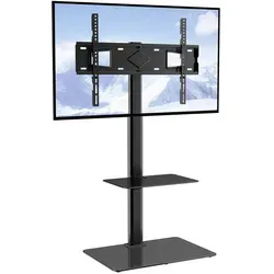 VEVOR TV Stand Mount, Swivel Tall TV Stand für 32-65 Zoll TVs - TV-Halterung mit höhenverstellbarem Design und stabiler Glasbasis für sichere Nutzung, ideal für Wohnzimmer und Schlafzimmer.