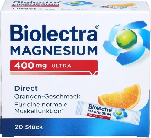 Biolectra Magnesium 400 mg ultra Direct Orange - 20 St - Praktische Magnesium-Sticks für eine einfache Einnahme. Ideal für den täglichen Bedarf und unterwegs. Aromatischer Orangengeschmack.