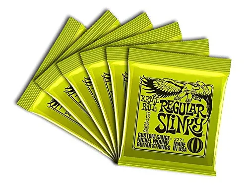 Ernie Ball Regular Slinky Nickel Wound E-Gitarrensaiten, 6er-Pack, Stärke 10-46