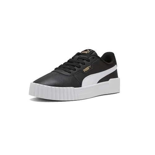 PUMA Mädchen Carina 3.0 Sneakers 38, Schwarz Weiß Gold - Stylische Sneakers mit regulärer Breite und abgerundetem Zehenbereich. Ideal für den täglichen Einsatz und kombiniert Komfort mit einem modischen Look.