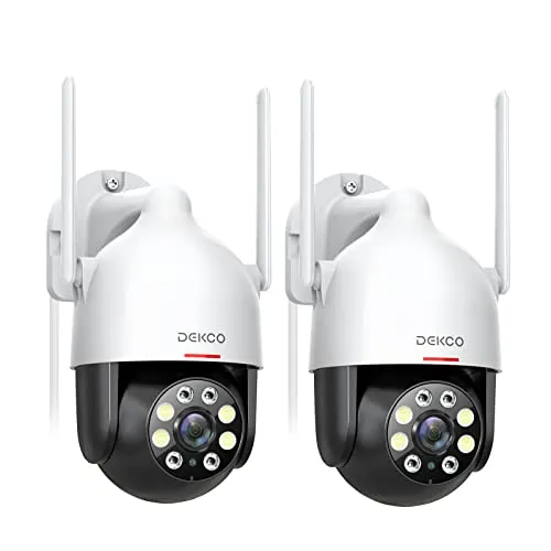 DEKCO 2K WLAN Überwachungskamera Aussen 2er Pack - Camcorder mit 350° Schwenkfunktion, automatischer Bewegungsverfolgung und 30m Farb-Nachtsicht für optimale Sicherheit im Freien.