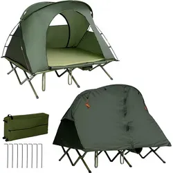 COSTWAY Kuppelzelt Campingzelt 4 in 1 für 2 Personen - Kuppelzelt mit integriertem Feldbett, selbstaufblasbarer Matratze und wasserdichtem Material. Ideal für Campingabenteuer und komfortables Schlafen im Freien.