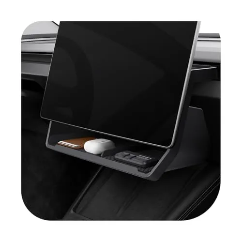 Spigen Aufbewahrungsbox für Tesla Model Y 2025 und 3 Highland 2024/2025 - Ständer für Tablets mit hochwertiger Verarbeitung aus TPU und PC. Intelligente Aufbewahrung unter dem Bildschirm für einfachen Zugriff und stabile Silikonpolsterung zum Schutz Ihrer Gegenstände.