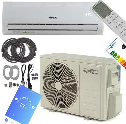 Apex 4-in-1 Klimagerät Split Klimaanlage 12000 BTU mit Heizfunktion - Leistungsstarke 4-in-1 Split-Klimaanlage für Heizen, Kühlen, Trocknen und Lüften. Inklusive WiFi-Steuerung und Fernbedienung für komfortable Nutzung. Hohe Energieeffizienz und leiser Betrieb.