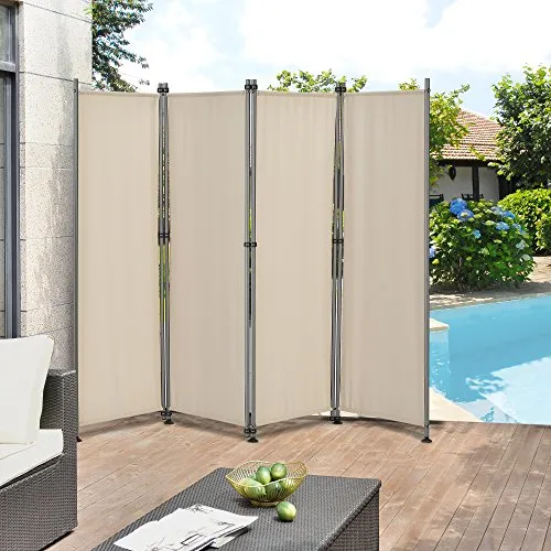 pro.tec Outdoor Trennwand 'Modica' 170 x 215cm - Sandfarbener Sichtschutz für Garten - Gartensichtschutz mit einfacher Montage, robustem pulverbeschichtetem Stahlgestell und wetterfestem Polyester, ideal für mehr Privatsphäre im Freien.