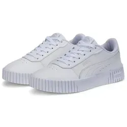 PUMA Carina 2.0 PS Sneaker - Weiß/Silber, 29 EU - Stylische Sneaker für Kinder mit Kunstleder-Obermaterial und bequemer SoftFoam+ Einlegesohle, perfekt für aktive Spielstunden.