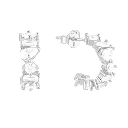 Brandlinger ® Ohrringe Silber 925. Creolen mit Stein weiß. Schmuck Damen vergoldet mit 18 Karat Gold für Frauen und Mädchen. Äußerer Durchmesser 16mm.