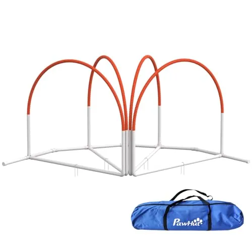 PawHut Hunde Agility Set - 4er-Set für aktives Hundetraining - Agility-Ausrüstung für Hunde, ideal zur Förderung von Beweglichkeit und Koordination mit praktischer Tragetasche für einfachen Transport.
