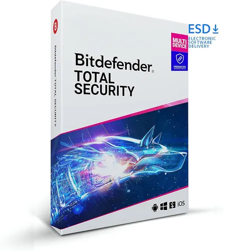 Bitdefender Total Security + Premium VPN - 5 Geräte, 1 Jahr Download - Komplette Security-Suite für Windows, Mac, Android und iOS mit Premium VPN für sicheren Internetzugang und Schutz vor Bedrohungen.
