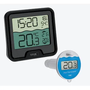 TFA Poolthermometer 30.3066.01 Marbella - Digitales Funk-Poolthermometer mit Hygrometer, kabellose Wassertemperaturübertragung und zusätzliche Innentemperaturanzeige