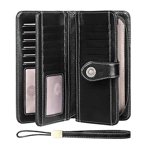 SENDEFN Geldbörse Damen Leder Portmonee Gross Frauen Clutch RFID Schutz Blocking große Kapazität Lang Geldbeutel mit 24 Kartenfächer und Portemonnaie Abnehmbare Handschlaufe