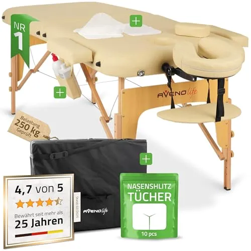 Habys Massageliege Sofia - Höhenverstellbarer Massagetisch - Massageliegen, tragbar und höhenverstellbar, ideal für mobile Anwendungen und Kosmetikbehandlungen, Farbe: Beige, aus robustem Holz gefertigt.