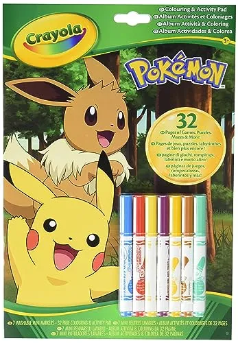 CRAYOLA - Album Aktivität und Ausmalen Pokémon, 32 Ausmalseiten und 7 waschbare Mini-Filzstifte, 04-2746