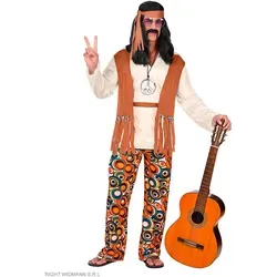 Carnival Party 4tlg. Kostüm "Hippie" in Bunt, Größe 3XL für Herren - Herrenverkleidung für Fasching – 4tlg. Set mit Shirt, Hose, Kopfband und Halskette, bequemes Design mit elastischem Bund, ideal für Karneval und Kostümpartys.