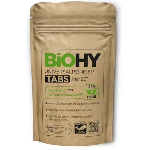 BiOHY Universalreiniger Putzmittel Tabs (24er-Set) | nachhaltige Allzweck-Tabletten zum Auflösen | Haushaltsreiniger | mikroplastikfrei | Küchen-, Bad- & Glasreiniger | entfernt Kalk, Fett