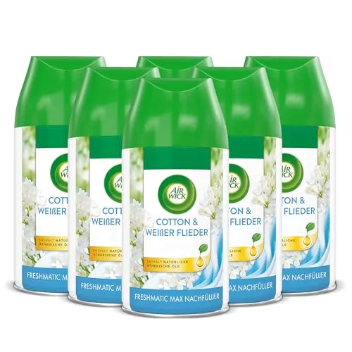 Air Wick Freshmatic Max Nachfüller – Duft Cotton und Weißer Flieder - Raumspray Nachfüller für Air Wick Freshmatic Max, mit automatischer Duftabgabe und bis zu 70 Tagen Frische. Neutralisiert Gerüche in jedem Raum und sorgt für ein angenehmes Wohnklima.
