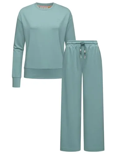 Ragwear Damen Freizeitanzug Zweiteiler-Jogginganzug bestehend aus Langer Hose und Pullover Lounge Set Delje YOUMODO Ocean Green Gr. XL