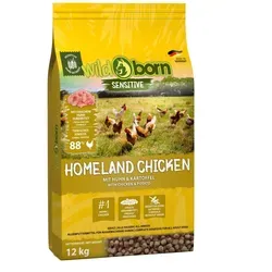 Wildborn Homeland Chicken 12kg - Premium Hundefutter mit 88% frischem Huhn, ideal für empfindliche Hunde. Monoprotein-Rezeptur ohne Getreide, reich an Omega-6-Fettsäuren für gesunde Haut und glänzendes Fell.
