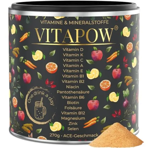 Multivitamin Pulver + Magnesium, Zink & Selen - Vitamine A-Z hochdosiert - Immunsystem stärken - hochwertige Mikronährstoffe - ohne Zuckerzusatz - vegan - in Deutschland hergestellt - ACE Geschmack