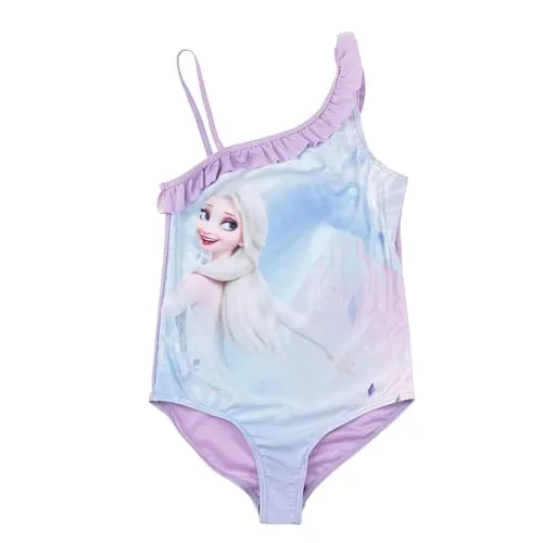 United Labels Disney Die Eiskönigin Badeanzug für Mädchen mit Rüschen, ELSA Frozen, Lila Blau, 110-116, Schwimmanzug Kinder, Schwimmkleidung
