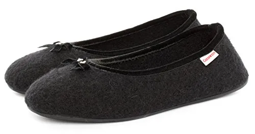 GIESSWEIN Hohenau Pantoffeln Damen Schwarz 022, 38 EU - Hausschuhe aus 100% Schurwolle, atmungsaktiv und kuschelig weich. Rutschfeste Gummisohle für optimale Bodenhaftung und waschbar bei 30°C für einfache Pflege.