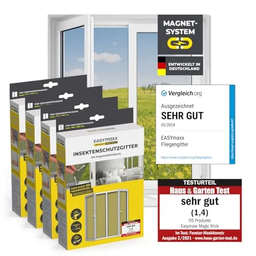 EASYmaxx Insektenschutz-Fensterrahmen Fliegengitter mit Magnetbefestigung 150 x 180 cm - Insektenschutzrahmen, einfach anpassbar und ohne Bohren zu montieren – ideal für frische Luft ohne lästige Insekten!
