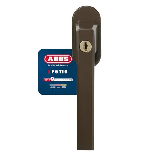 ABUS FG110 Abschließbarer Fenstergriff - Sicherheitsgriff mit Druckzylinder, Braun - Sicherheitsgriff mit 7 mm Vierkantstift für Kunststoff-, Aluminium- und Holzfenster. Ideal als Kindersicherung. Einfach zu montieren und zuverlässig im täglichen Einsatz für mehr Sicherheit im Zuhause.