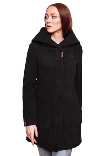 MARIKOO Damen Wintermantel Trenchcoat B819 - Eleganter Parka für kalte Tage - Funktionsjacken mit perfekter Passform und edler Glanz-Optik, ideal für den Winter. Mit großer Kapuze, seitlichen Taschen und optimalem Schutz für Po und Becken.