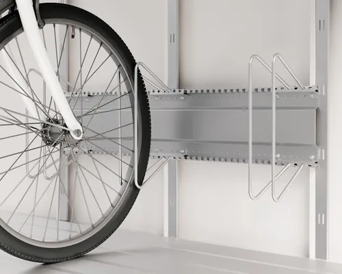 Hörmann Ecostar Fahrradhalter waagerecht für "Euroline" Gerätehäuser - Weiteres Gerätehauszubehör: Der waagerechte Fahrradhalter sichert Ihre Fahrräder gegen Umkippen und sorgt für Ordnung im Gerätehaus.
