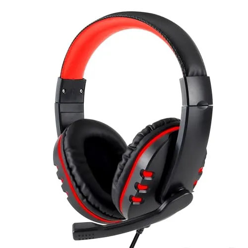 Retoo Gaming Headset mit Mikrofon, Kabelgebundenes Over-Ear Kopfhörer mit 3,5 mm Klinke, Gamer Headset für PS4, PS5, PC, Xbox, Stereo Sound, 20 x 16 x 7 cm, Schwarz-Rot